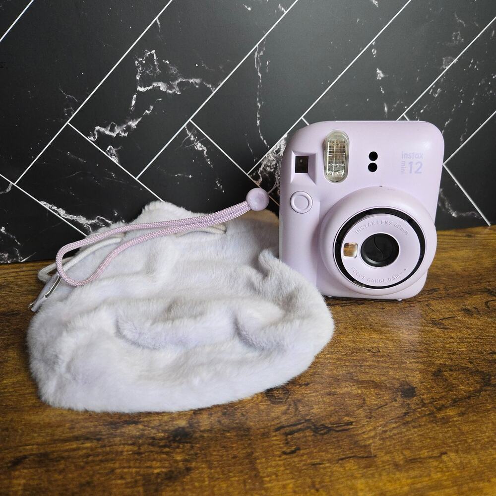Fujifilm Instax Mini 12 Blossom Pink Instant Camera Powers On w/ Fuzzy Bag